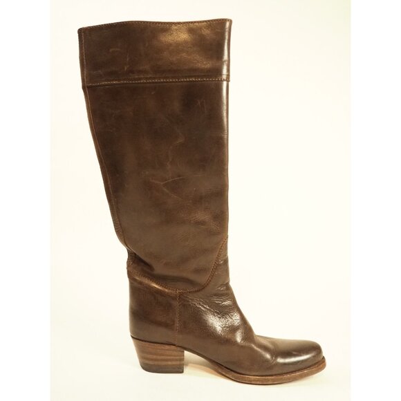 Frye Dark Brown Leather Buckle Pull-On Cowboy Boots, Size 6 (US) - Picture 4 of 9